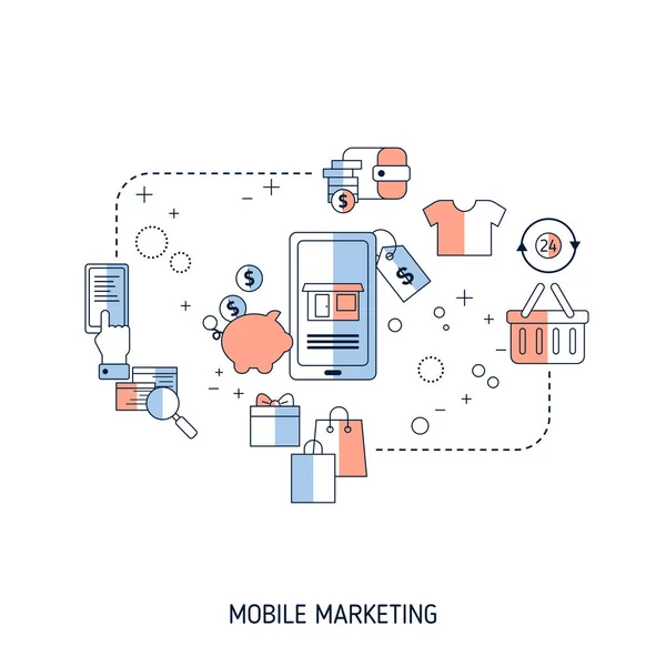 Koncepcja Marketingu Mobilnego Ilustracja Wektorowa Dla Strony Internetowej Aplikacji Banera — Wektor stockowy