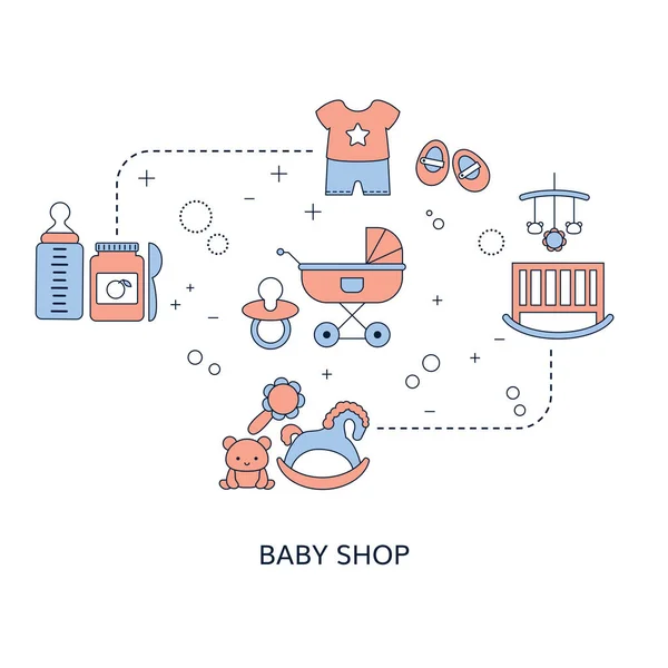 Concepto Baby Shop Con Juguetes Ropa Ilustración Vectorial — Archivo Imágenes Vectoriales