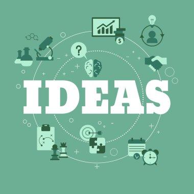 İş ve finans simgeleri ile yaratıcı fikir ve yenilik kavramı. Vektör çizimi.