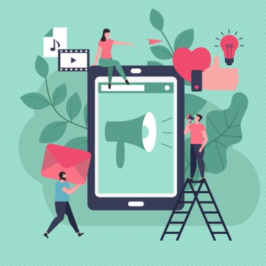 İnsanlarla sosyal medya bağlantısı. Vektör illüstrasyonu.