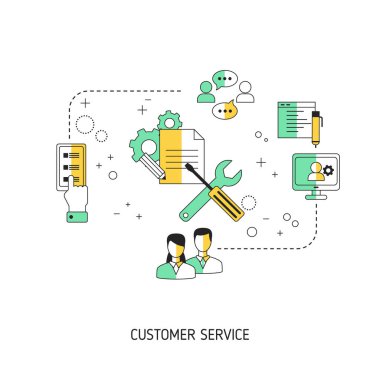 Müşteri hizmetleri konsepti. Web sitesi, uygulama, pankart vs. için vektör illüstrasyonu.
