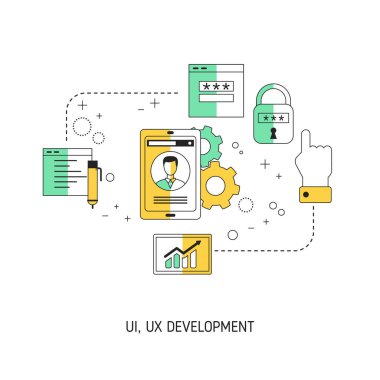UI, UX geliştirme konsepti. Web sitesi, uygulama, pankart vs. için vektör illüstrasyonu.