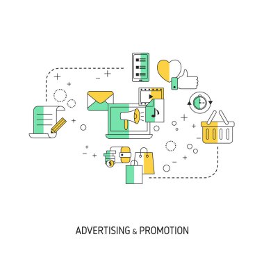 Reklam ve tanıtım konsepti. Web sitesi, uygulama, pankart vs. için vektör illüstrasyonu.