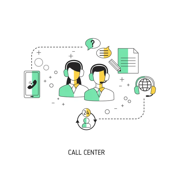 Concetto Call Center Illustrazione Vettoriale Sito Web App Banner Ecc — Vettoriale Stock