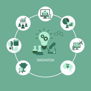 İkonlarla birlikte yenilik teknolojisi kavramı. Vektör illüstrasyonu.