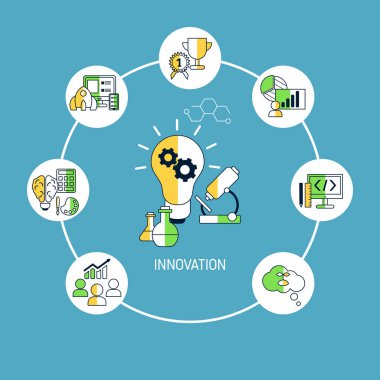 İkonlarla birlikte yenilik teknolojisi kavramı. Vektör illüstrasyonu.