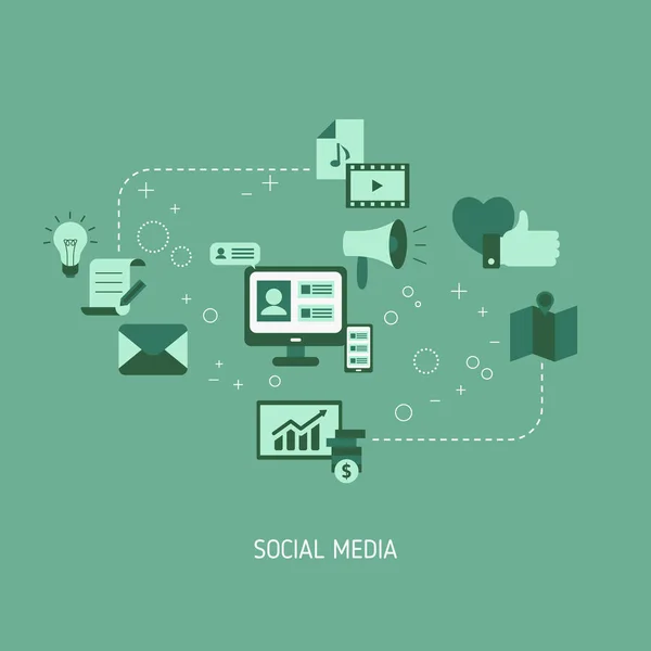 Koncept Propojení Sociálních Médií Ikonami Médií Vektorová Ilustrace — Stockový vektor