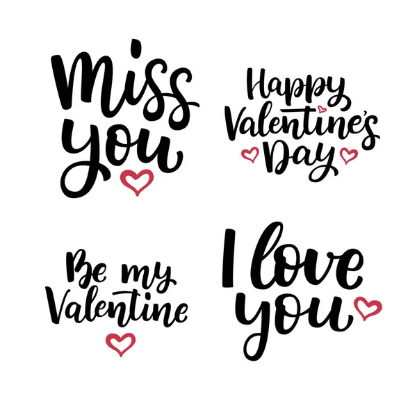 Conjunto de citas de letras vectoriales dibujadas a mano para el Día de San Valentín — Archivo Imágenes Vectoriales