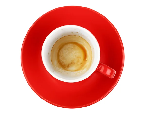 Café expreso vacío en taza roja aislado en blanco — Foto de Stock