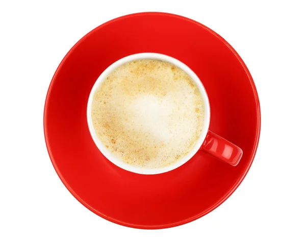 Kawa latte czerwony kubek na białym tle — Zdjęcie stockowe