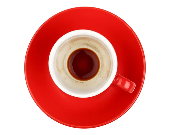 Café expreso vacío en taza roja aislado en blanco — Foto de Stock