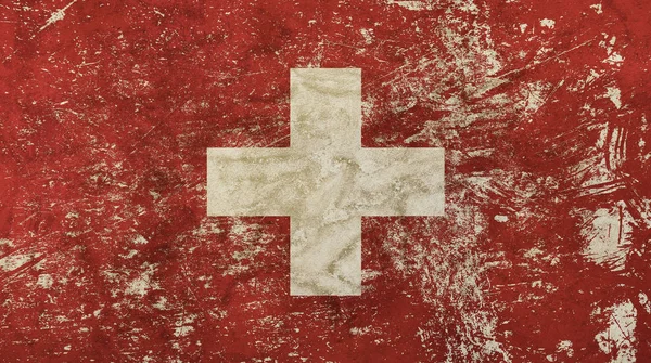 Gamla grunge vintage bleknat Schweiziska edsförbundet flagga — Stockfoto