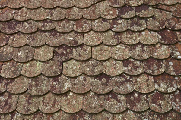 오래 된 풍 화 회색 갈색 세라믹 지붕 타일 — 스톡 사진