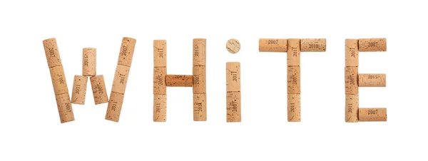 Palavra branca moldada por rolhas de vinho isoladas em branco — Fotografia de Stock