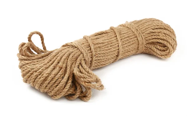 Burlap jute twine coil skein isolated on whiteOne big coil skein — Stock Photo, Image