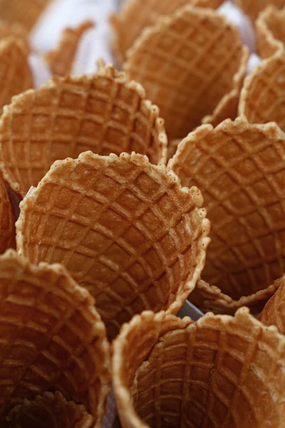 Wafer ice cream cone cornet cups close up — Stock Photo, Image