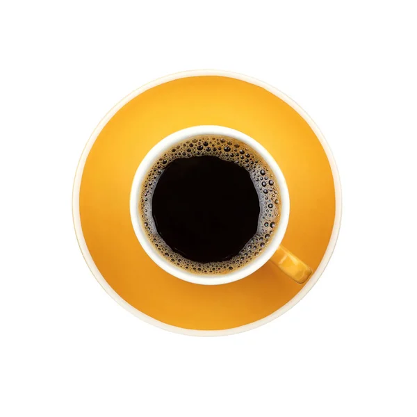 Americano taza amarilla y platillo aislado en blanco — Foto de Stock