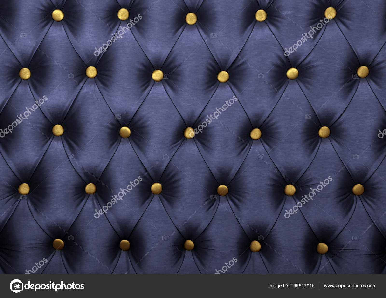 Dark blue capitone with golden buttons texture Stock Photo by ...