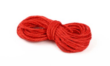 Beyaz izole kırmızı jüt sicim bobin skein