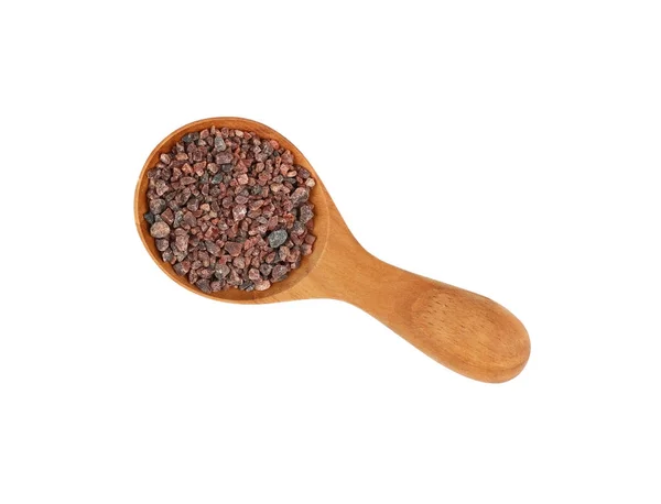 Chiudi cucchiaio di legno di sale marrone indiano — Foto Stock