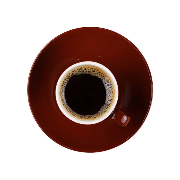 Taza marrón pequeña completa de café negro aislado — Foto de Stock