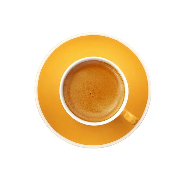 Espresso gelbe Tasse und Untertasse isoliert auf weiß — Stockfoto