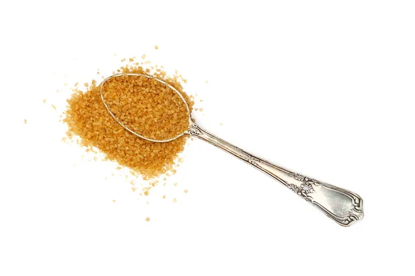 빈티지 금속 숟가락 가득 갈색 지팡이 설탕 — 스톡 사진
