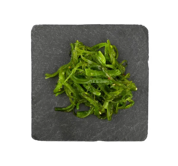 Tång, wakame, sallad, skaldjur, gröna, närbild, portion, tallrik, — Stockfoto