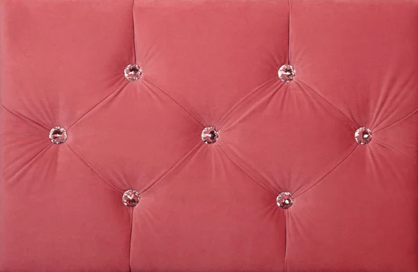 Pink soft velvet bed headboard with rhinestones — Stock Photo, Image