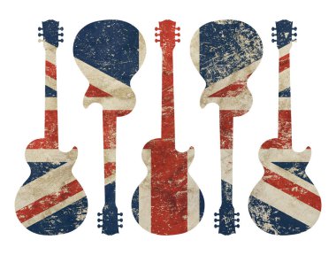 Grunge vintage İngiltere'de Büyük Britanya bayrağı şeklinde gitar