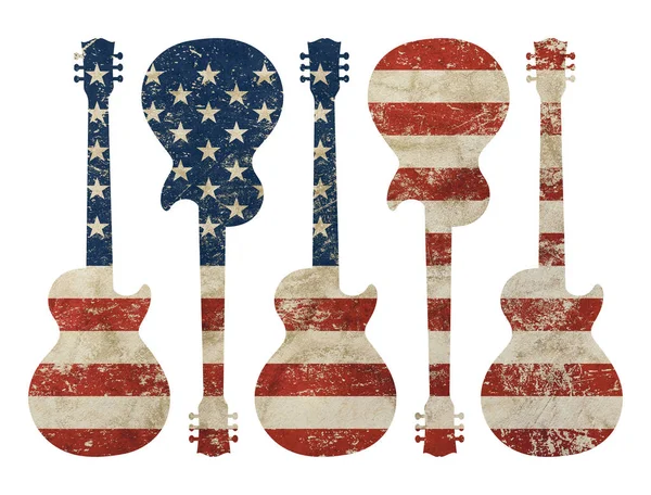 吉他形状的旧垃圾老式美国美国国旗 — 图库照片
