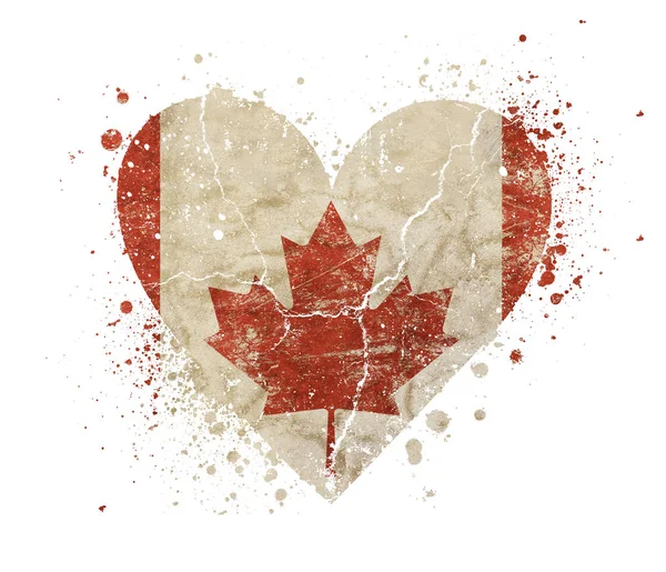 Herzförmige Grunge Vintage verblasste Flagge Kanadas — Stockfoto