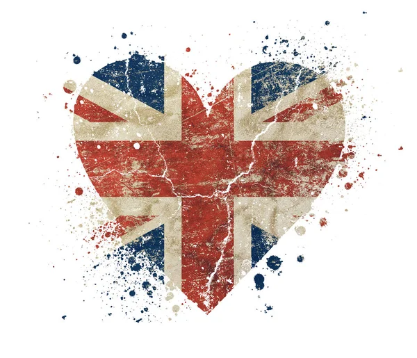Hjärtformade grunge vintage Storbritannien Storbritannien flagga — Stockfoto