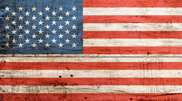 Antiga bandeira americana vintage sobre madeira branca — Fotografia de Stock