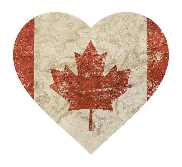 Corazón en forma de grunge vintage descolorida bandera de Canadá — Foto de Stock