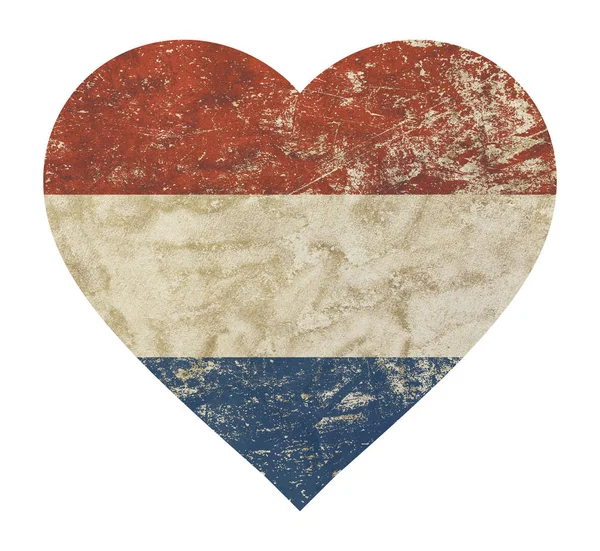 Herzförmige Grunge-Vintage-Flagge der Niederlande — Stockfoto