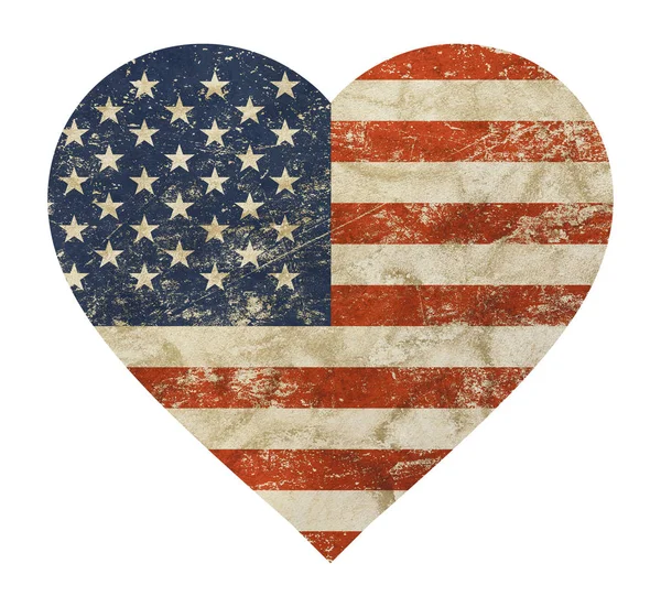 Eski grunge vintage Amerikan ABD bayrağı kalp şeklinde — Stok fotoğraf