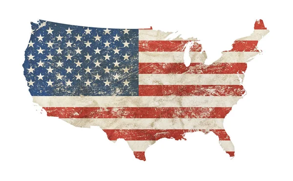 Американский винтажный флаг в форме карты США — стоковое фото