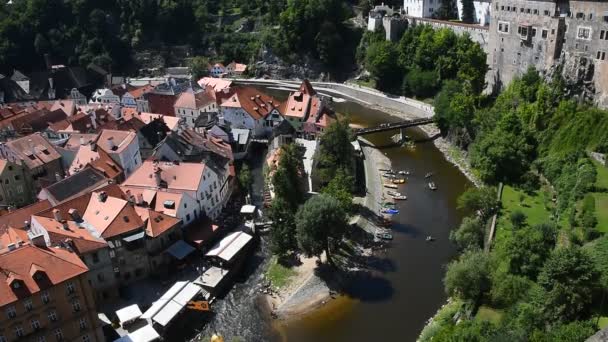 Hoge hoek luchtfoto Cesky Krumlov, Tsjechië — Stockvideo