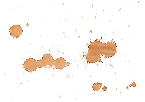在白色背景下分离的咖啡滴污渍 — 图库照片