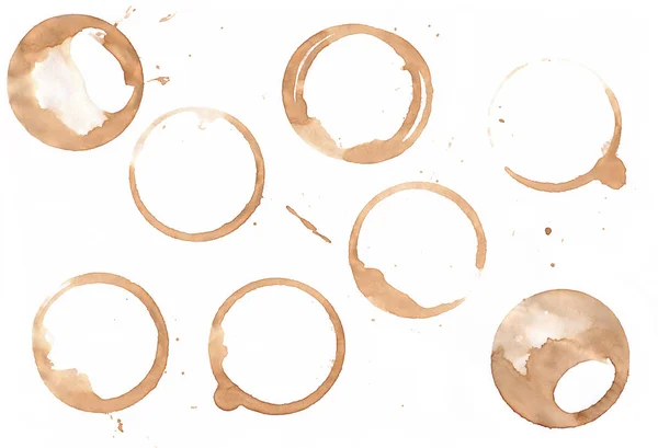 在白色背景下隔离的咖啡污渍环 — 图库照片