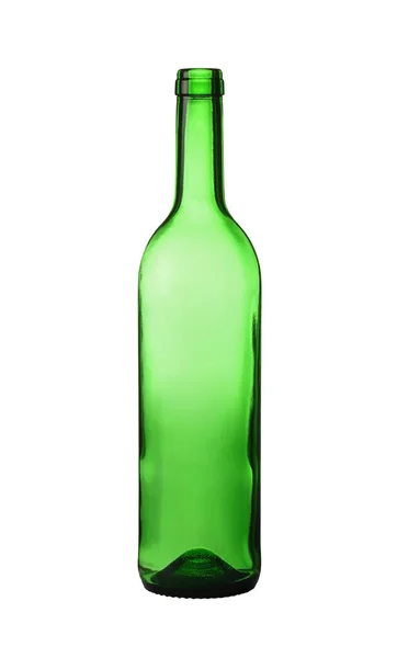Nahaufnahme leere grüne Weinflasche isoliert auf weiß — Stockfoto