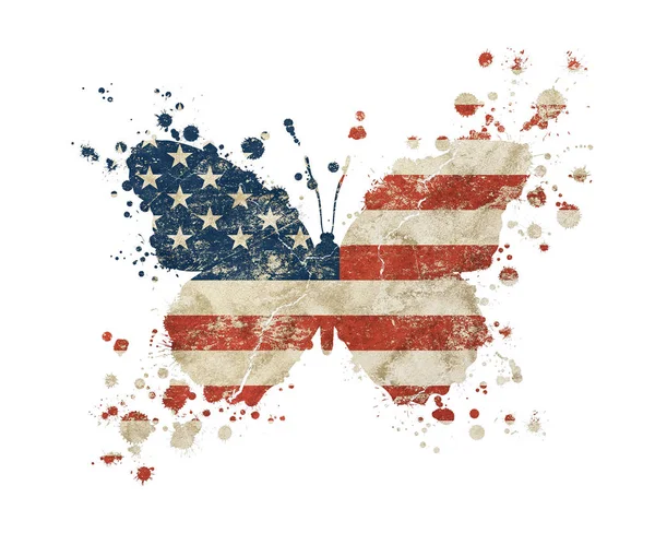 Vlinder vormige grunge vintage ons Amerikaanse vlag — Stockfoto
