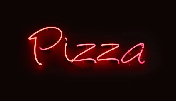 Close up PIZZA red neon light sign over black — Stock Photo, Image