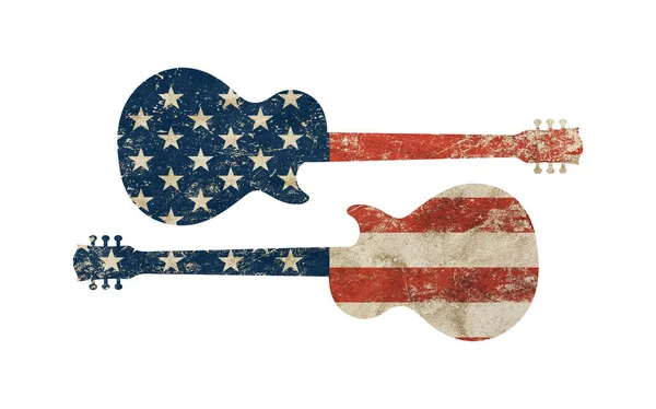 Gitaar vormige oude grunge vintage ons Amerikaanse vlag — Stockfoto