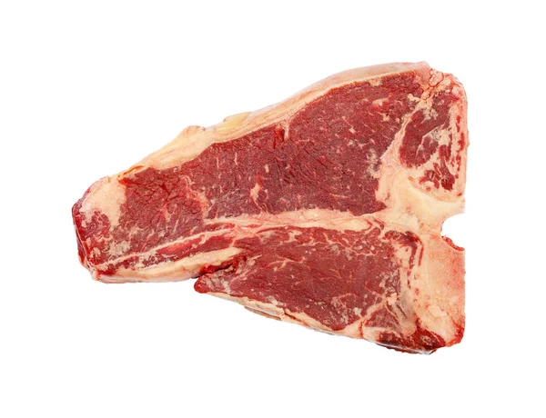 Gros plan boeuf cru T-bone steak isolé sur blanc — Photo