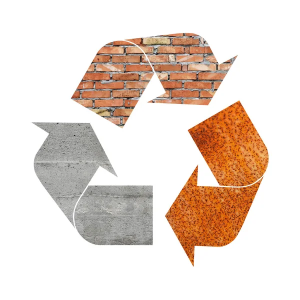 Symbole de recyclage du béton, du métal et des briques — Photo