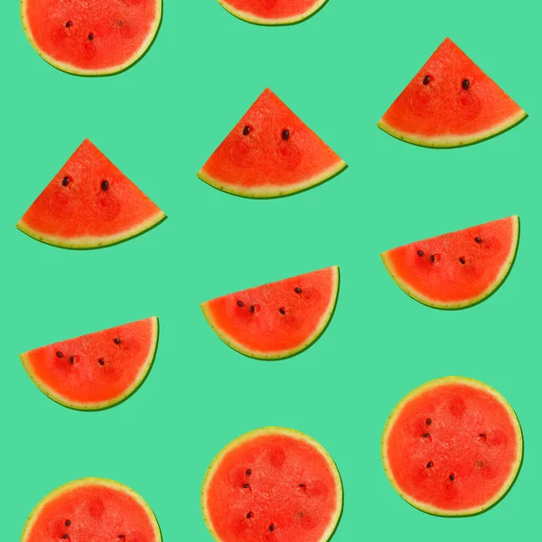 Seamless pattern of watermelon on teal — 스톡 사진