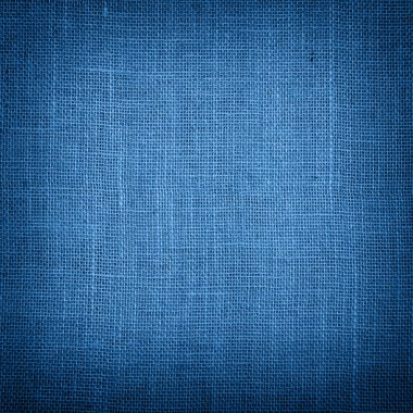 Kare mavi çuval bezi torbalama, klasik tuval desen arkaplan koyu gölgeli kenar vignette