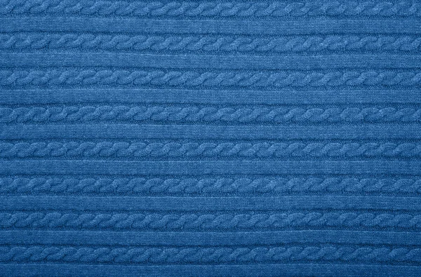 Close Background Texture Blue Cable Knitted Wool Jersey Fabric Sweater — Stock Photo, Image